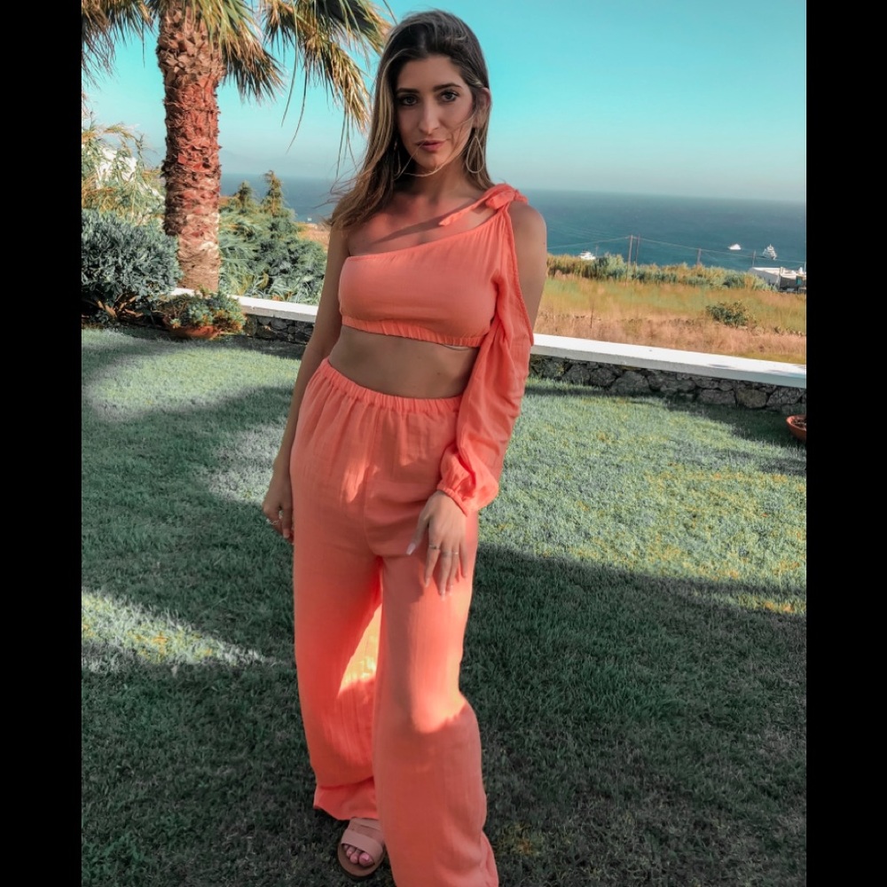 2 piece tangerine crop and pant set from ASOS